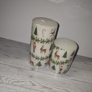 Holiday Decorative LED Candle Set - Reindeer & Nutcracker Print